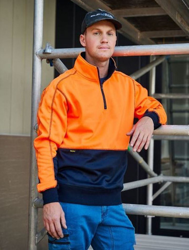 Bisley Orange/Navy Hi Vis Fleece Pullover