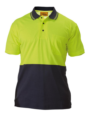 Hi Vis Yellow/Navy Cotton Backed S/S Polo Shirt