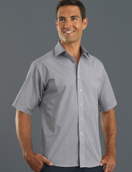 John Kevin Mens Short Sleeve Pin Feather Stripe Shirt- No Returns