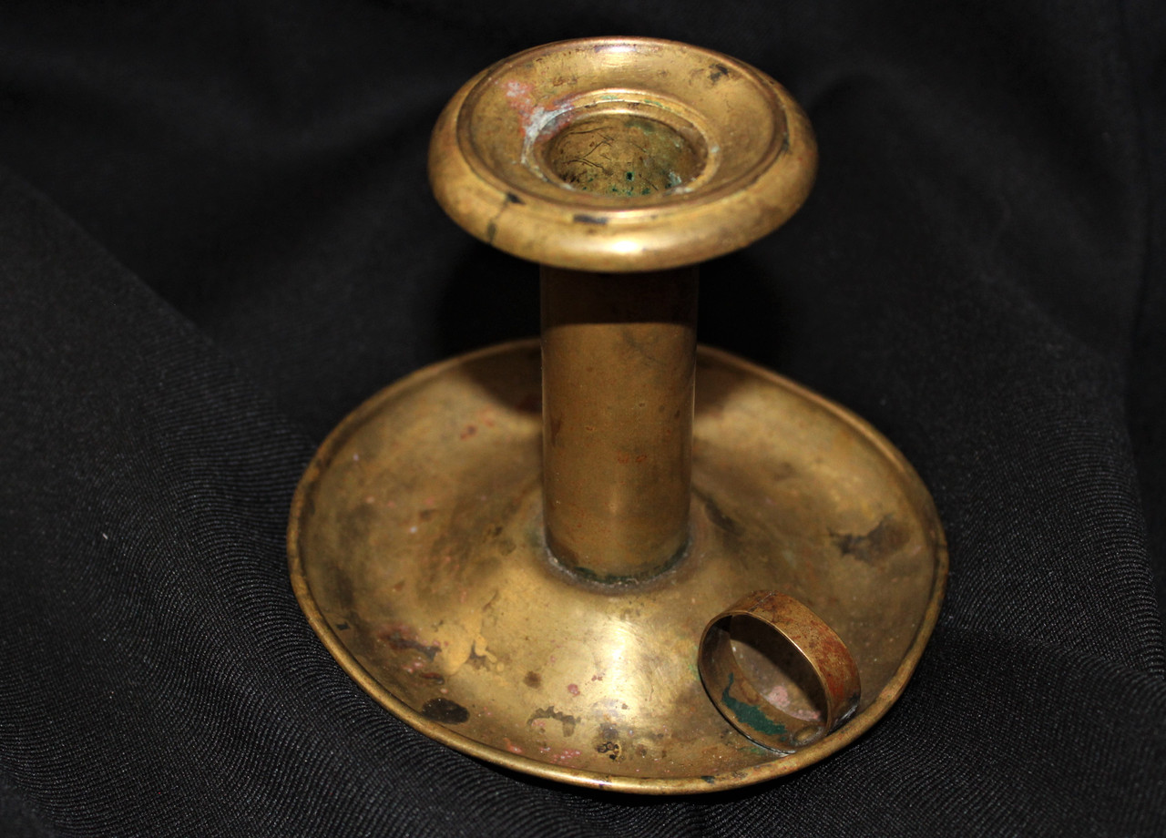 Civil War Brass Candle Holder with finger ring Yankee Rebel Antiques
