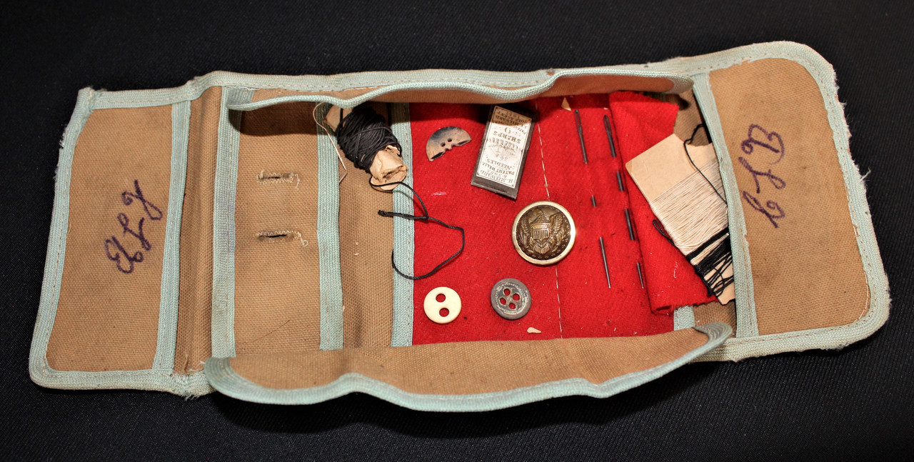 Civil War Soldier's Sewing Kit "Housewife" with needles, thread, and