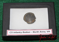 Confederate Infantry pewter “I” button, dug at North Anna, Virginia            