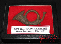 Civil War False Embroidered Brass Infantry Insignia, City Point water-recovery, 1985
