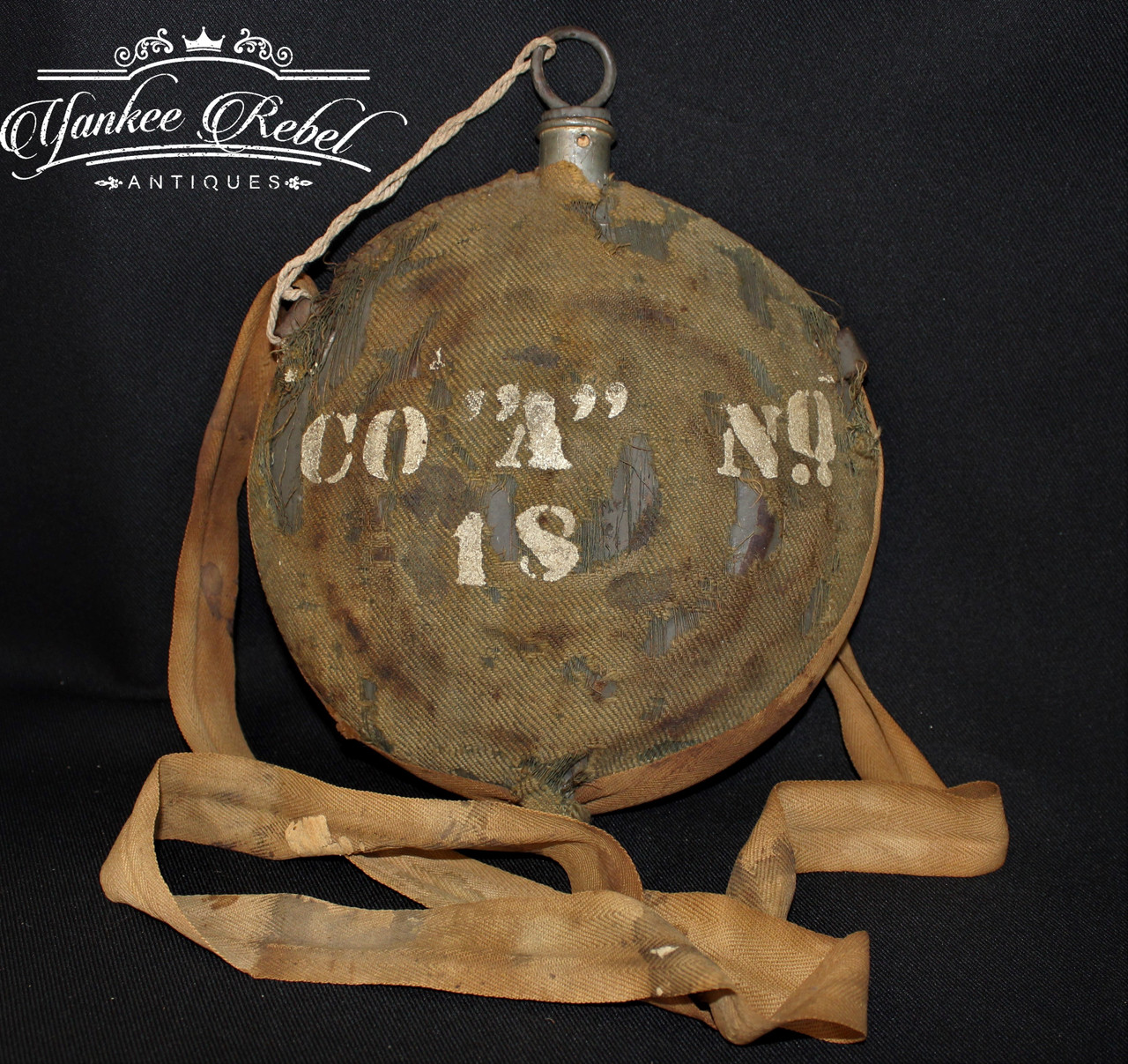 Original Civil War Union Bullseye Canteen with cover, cork, sling, and