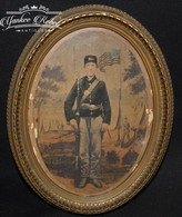 Original hand-tinted image of a Civil War soldier, completely armed  (SOLD)   
