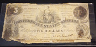 Original hand signed “Five Dollars” Confederate note, dated “September 2, 1861” 