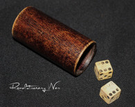 Bone Dice with tax stamp in original shaker from the Revolutionary War.