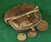 Civil War Soldier’s Leather Change Purse with period coins & buttons
