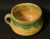 17th – 18th century Pipkin pottery cup with green and cream glaze, as in museums