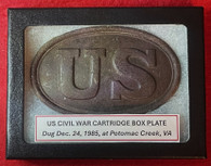 Civil War Union “US” Cartridge Box Plate, dug in 1985 at Potomac Creek, Virginia