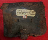 Musket Cartridge box found at the Crater in Petersburg in 1871 with original tag and initials (SOLD)