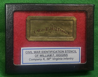 Brass Identification Stencil for Confederate soldier, 56th Virginia Infantry, Pickett’s Division
