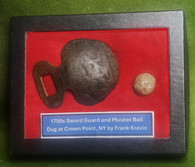 Guard section from a Revolutionary War sword and musket ball, dug at Crown Point by Frank Kravic