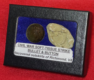 Civil War “soft-tissue strike bullet” and NY button, recovered Richmond