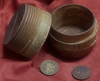 Mid-19th century barrel bank with period coins