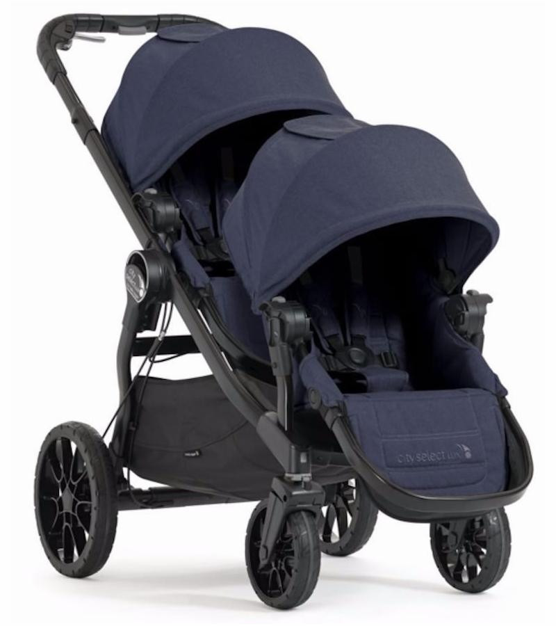 blue double stroller
