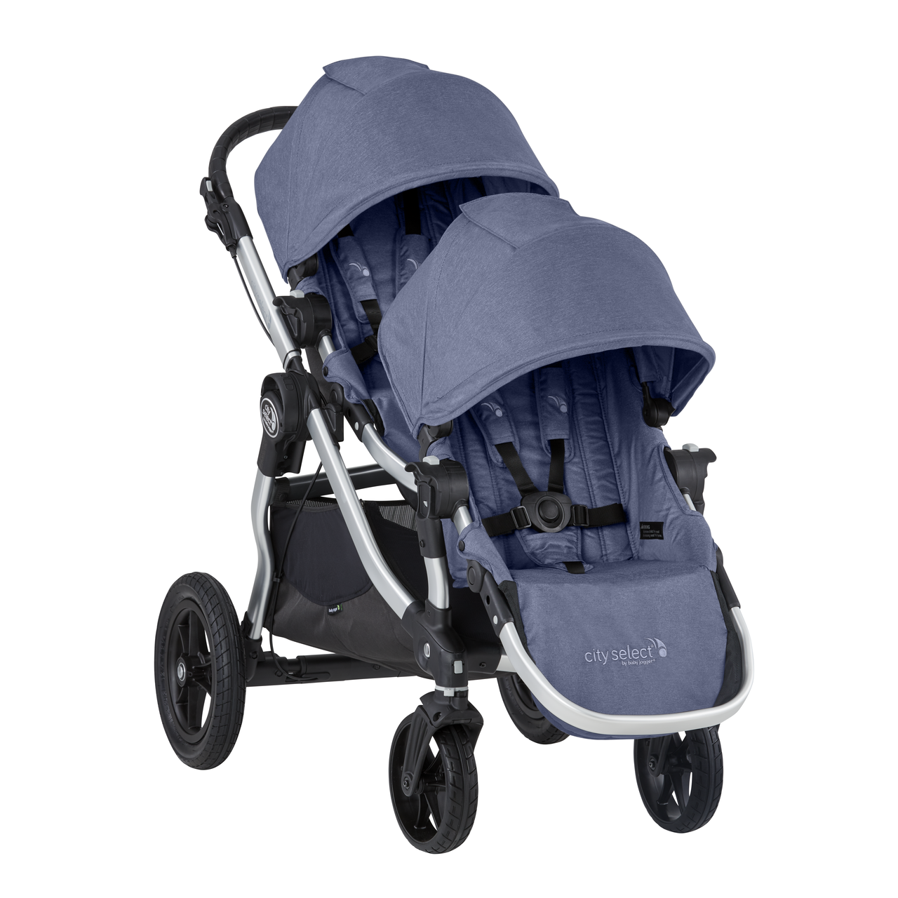 blue double stroller