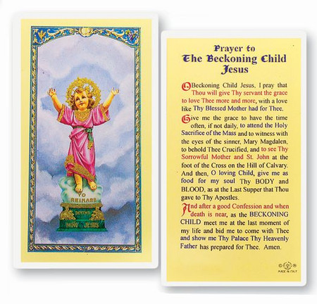 Prayer to the Beckoning Child Jesus Laminated Holy Card