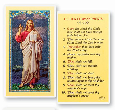 Ten Commandments of God Laminated Holy Card