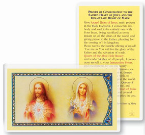 Prayer of Consecration to the Sacred Heart of Jesus And The Immaculate Heart of Mary Laminated Holy Card