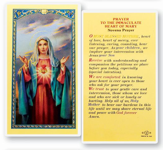 Paperstock Holy Card Immaculate Heart of Mary with Novena Prayer gold trim 