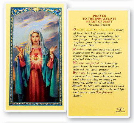 Immaculate Heart of Mary Novena Prayer Laminated Holy Card