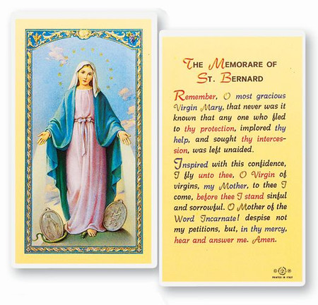 Our Lady of Grace Memorare of St. Bernard Laminated Holy Card