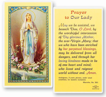 Our Lady of Lourdes Prayer Laminated Holy Card
