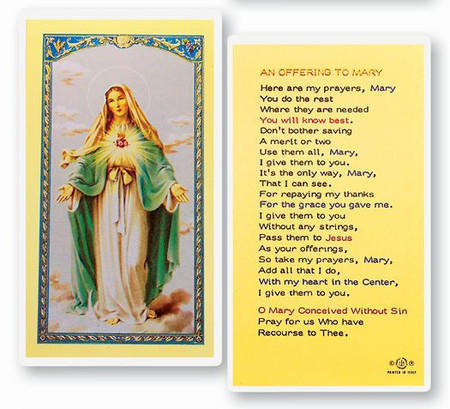 Offering to Mary Laminated Holy Card