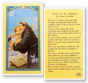 St. Anthony Prayer for Divine Protection Laminated Holy Card