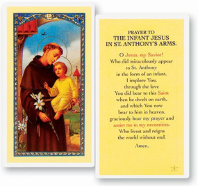 Prayer to the Infant Jesus in St. Anthony's Arms Laminated Holy Card