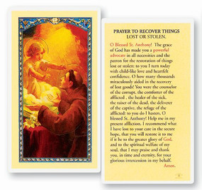 St. Anthony Prayer to Recover Lost or Stolen Things Laminated Holy Card