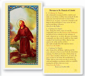 St. Francis of Assisi Novena Prayer Laminated Holy Card