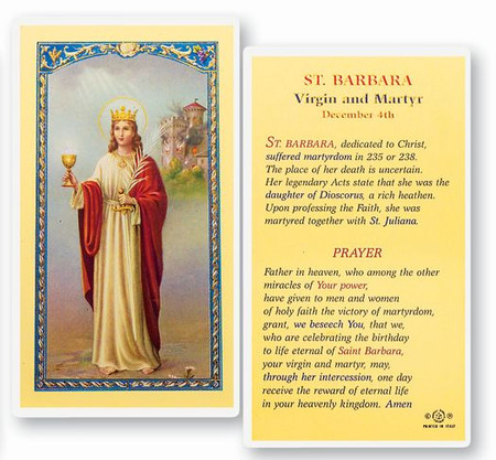 St. Barbara Virgin and Martyr Laminated Holy Card
