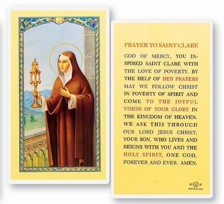 St. Clare Prayer Laminated Holy Card