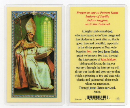 St. Isidore - Prayer Before Logging on to the Internet - Laminated Holy Card