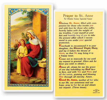 St. Anne Prayer to Obtain Some Special Favor Laminated Holy Card