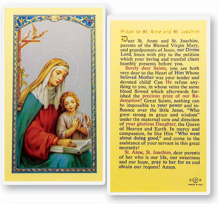 St. Anne and St. Joachim Laminated Holy Card