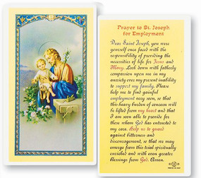 St. Joseph Prayer for Employment Laminated Holy Card