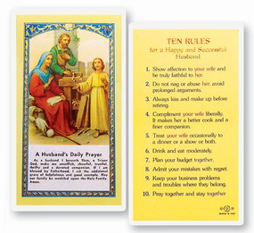 Ten Rules for a Happy and Successful Husband Laminated Holy Card