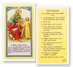 Ten Rules for a Happy and Successful Wife Laminated Holy Card