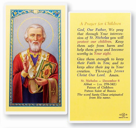 St. Nicholas Prayer for Children Laminated Holy Card