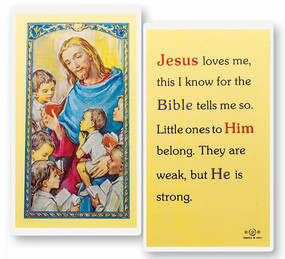 Jesus Loves Me Laminated Holy Card