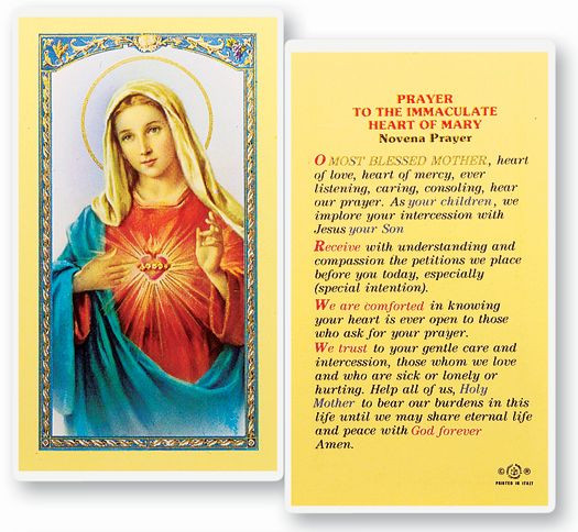 Immaculate Heart Of Mary Novena Prayer Laminated Holy Card