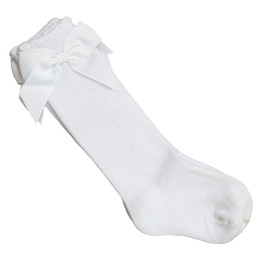 Be Girl Clothing                 Bow Happy Knee Socks - White