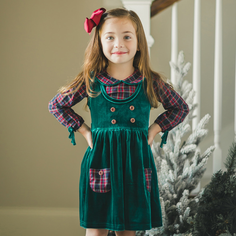 Evie's Closet Holiday Velvet Plaid Jumper Dress *PRE-ORDER**