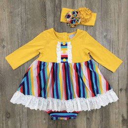 Serendipity Clothing School Girl 2pc Mustard Stripe Bubble Dress & Headband - size 18M