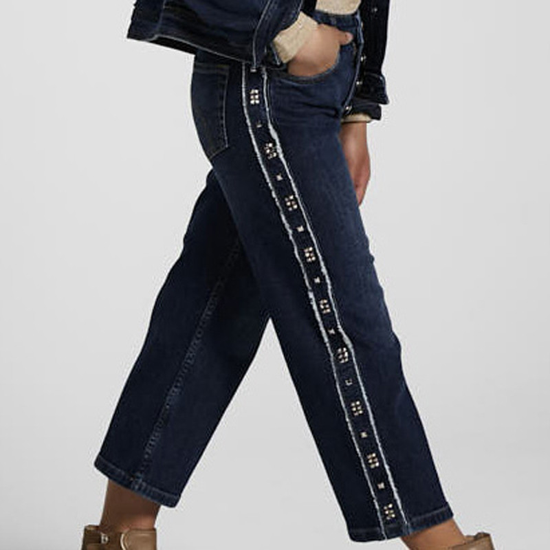 Mayoral Cropped Side Studded Denim Jeans - Dark Wash