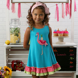 Lemon Loves Lime          Sunshine Flamingo Dress - Scuba Blue - size 4