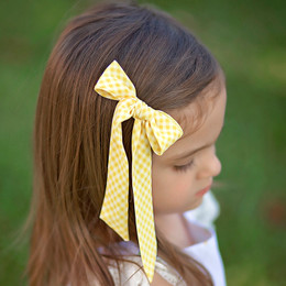 Be Girl Clothing                      Buttercup Blessings Long Tail Bow - Yellow Gingham **PRE-ORDER**